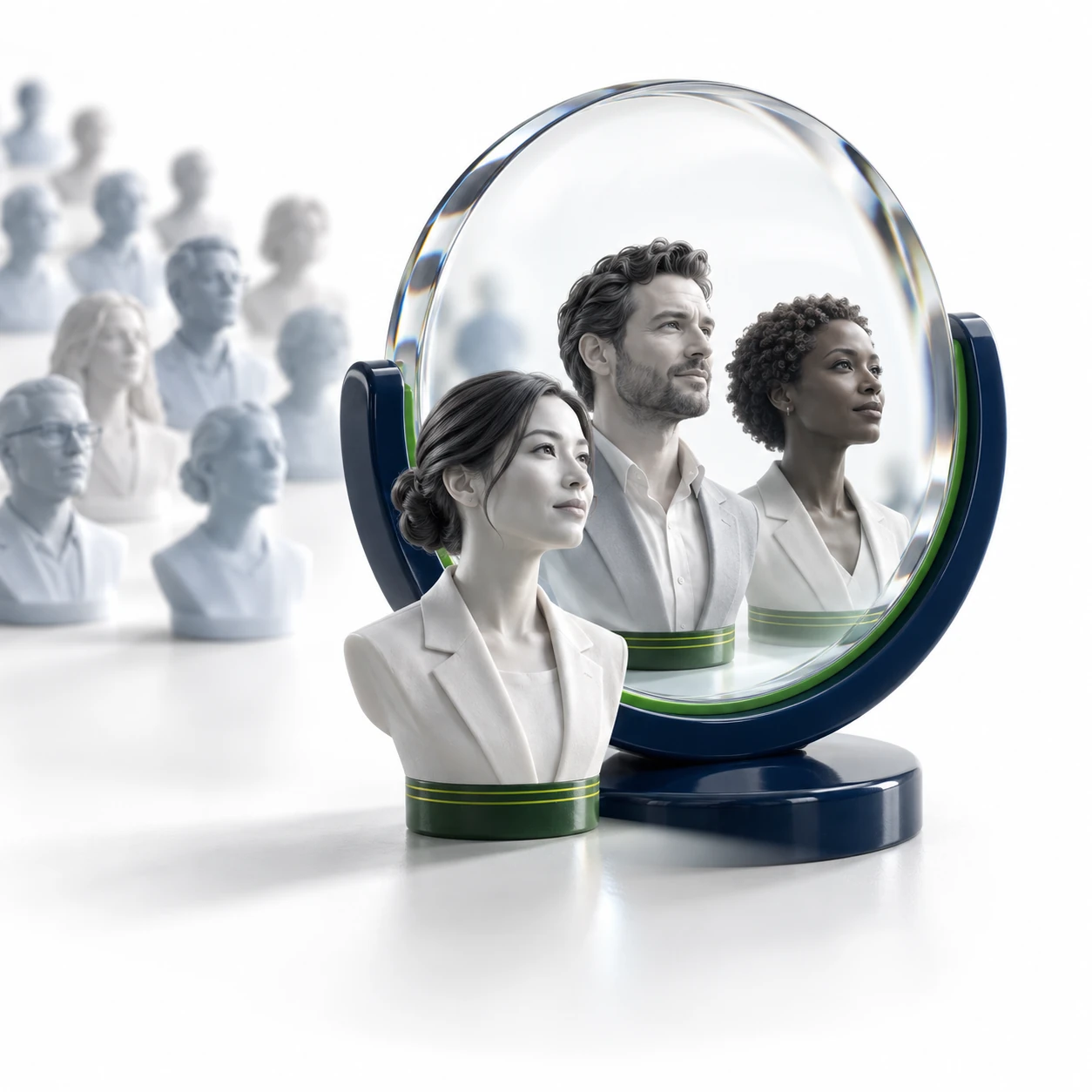 An optical lens brings selected individual buyers into focus within a broader market.