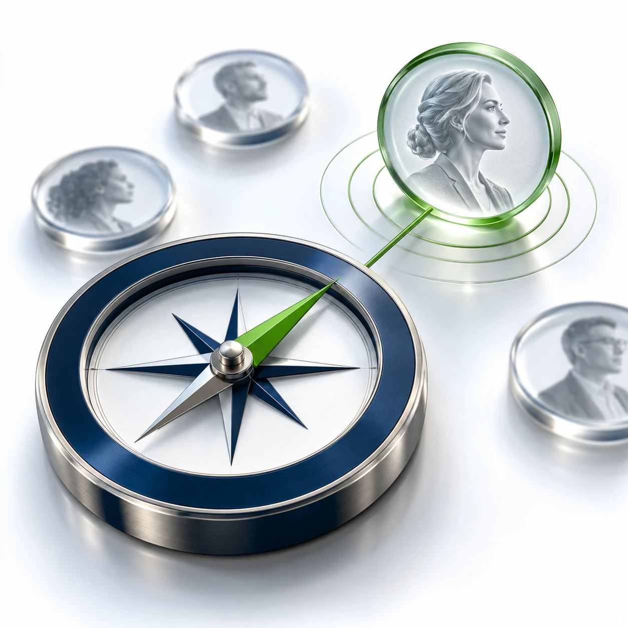 A precision compass pointing toward a selected individual buyer.